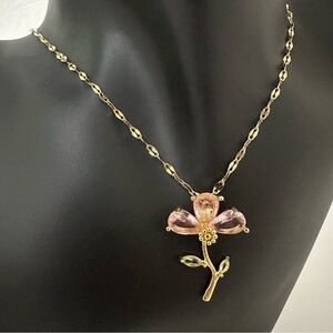 Gold Plated Leaf Flower Pendant Necklace